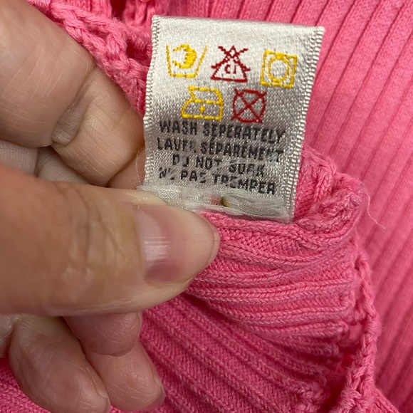 Cleo Women’s Size Large Pink Cardigan V Neck Crochet Hem Cuffs Ribbed - Picture 12 of 12